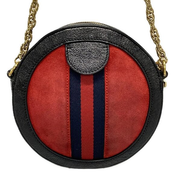 Auth GUCCI Ophidia 550618 Red Black Navy Suede Leather Shoulder Bag - Picture 2 of 16